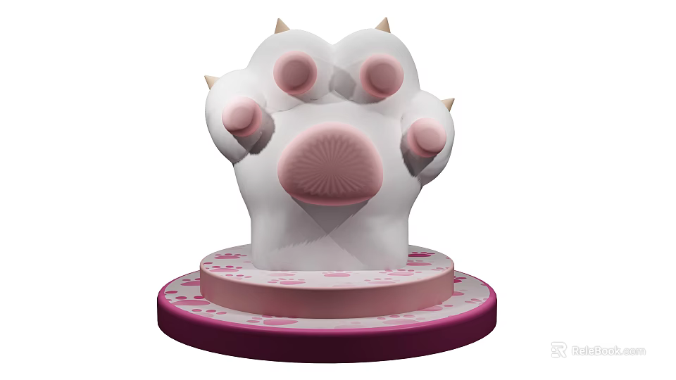 Cute White Paw Shaped Photo Spot With Pink Paw Pads And Polka Dot Base 3d model 
