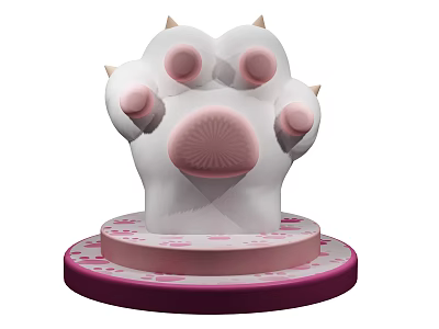 Cute White Paw Shaped Photo Spot With Pink Paw Pads And Polka Dot Base 3d model