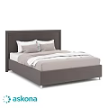 Double Bed with Dark Gray Upholstered Headboard and Light Gray Bedding