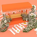 Vibrant Outdoor Seating Area With Orange Awning Bench Daisies Bicycle And White Floral Decorations
