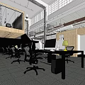 Industrial Style Public Office Space With Open Layout Long Table Computers And Table Lamps 3d model