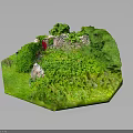Green Plants Covering Stone Wall In Miniature Landscape Model With Grass And Ivy