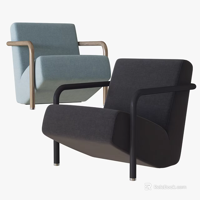 Modern Single Sofa Designs In Light Blue Dark Gray With Wooden And Metal Armrests 3d model 