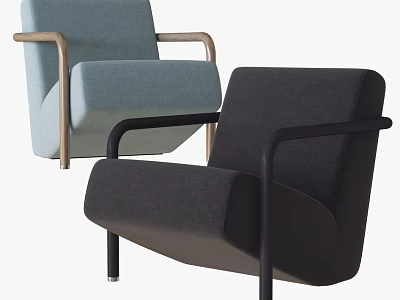 Modern Single Sofa Designs In Light Blue Dark Gray With Wooden And Metal Armrests 3d model