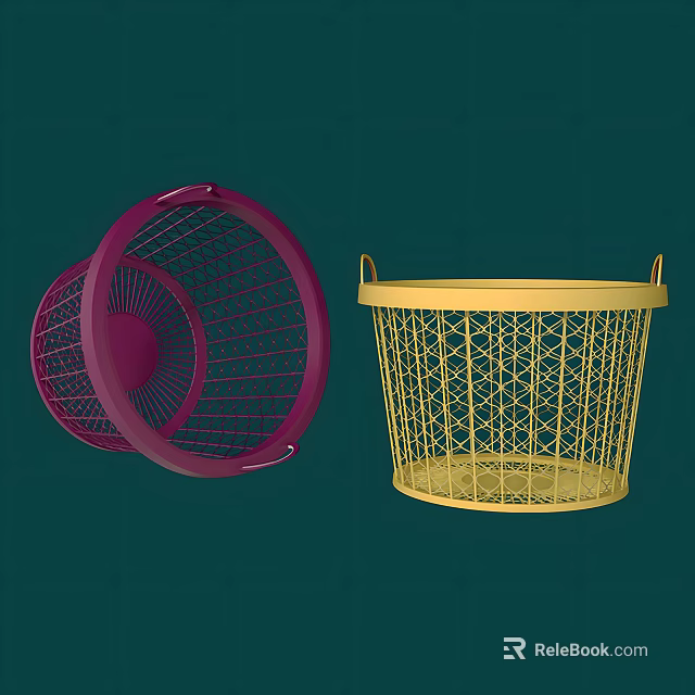 Colorful Wire Storage Baskets Purple And Yellow Round Design With Handles 3d model 
