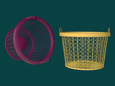 Colorful Wire Storage Baskets Purple And Yellow Round Design With Handles 3d model