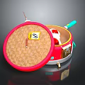 Red Household Storage Container with Bamboo Lid Yellow Label 88 and Green Handle