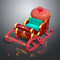 Red Sleigh Shaped Play Equipment with Golden Decorations Blue Seat and Red Top Bow