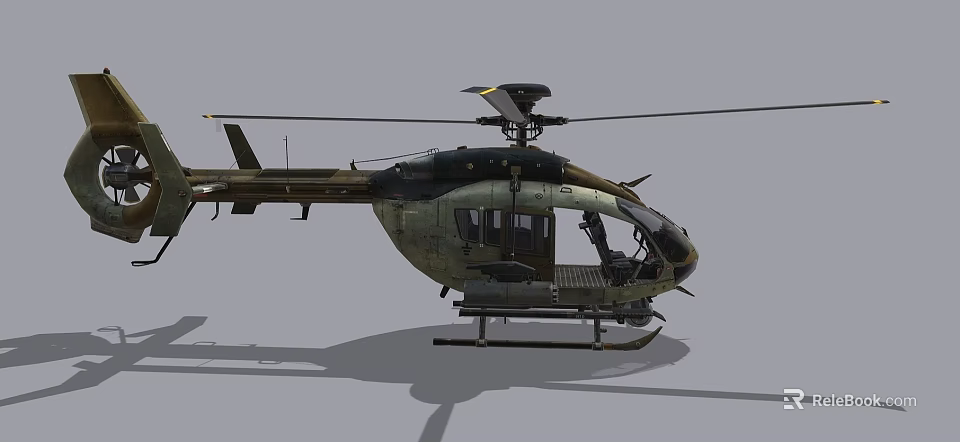 Detailed Military Camouflage Helicopter With Rotor Cockpit And Side View On Gray Background 3d model 