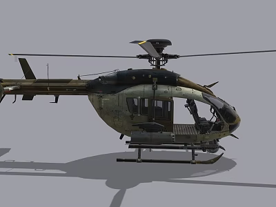Detailed Military Camouflage Helicopter With Rotor Cockpit And Side View On Gray Background 3d model