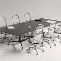 Modern Black Conference Table With White Rolling Office Chairs And Documents 3d model