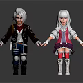 Cartoon Characters With Silver Hair Black Jacket And White Hair Pink Dress Holding Hands