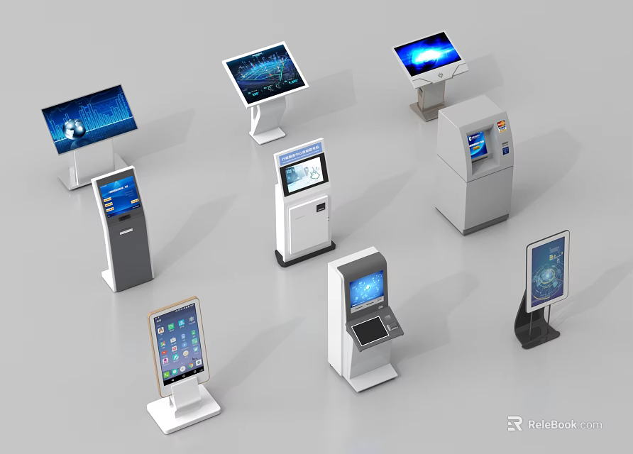 Public Facility Self Service Terminals With Various Touchscreen Displays And Interactive Interfaces 3d model 