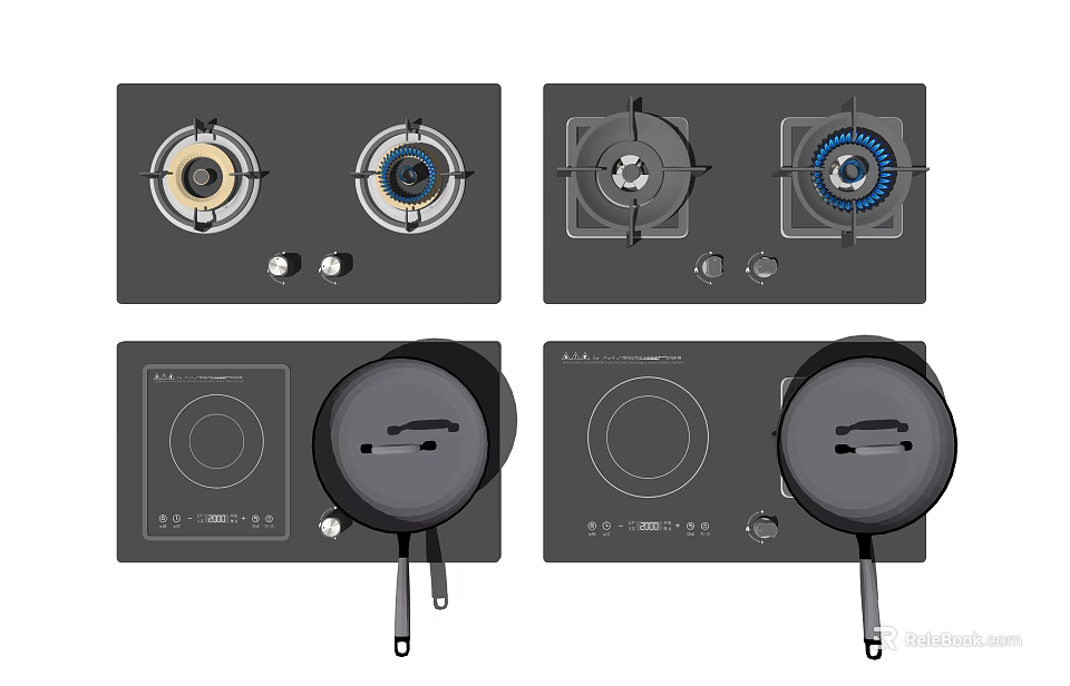 Modern Kitchen Gas Stoves And Induction Cooktops With Various Designs 3d model 