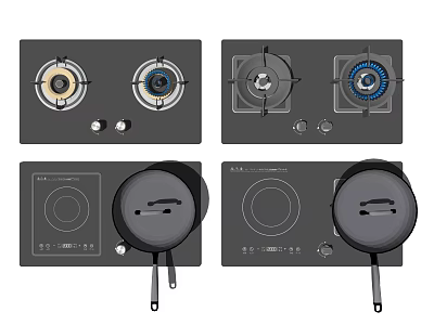 Modern Kitchen Gas Stoves And Induction Cooktops With Various Designs 3d model