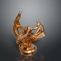 Game Movie Character Golden Dragon Statue With Detailed Wings On Shiny Base