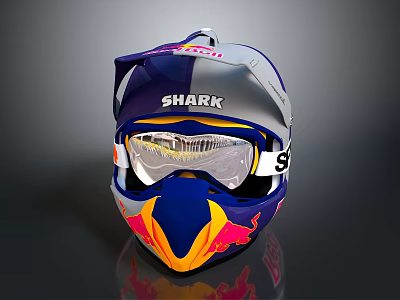 SHARK Motocross Helmet Featuring Red Bull Logo And Protective Goggles Design 3d model