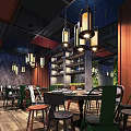 Modern Restaurant Interior Design With Open Layout Bar Counter And Green Plants