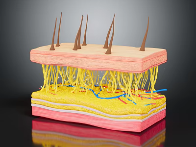 Human Skin Structure with Hair Follicles Layers and Blood Vessels Anatomical Model 3d model
