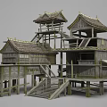 Traditional Ancient Architecture With Wooden Structure Elevated Platforms Staircases And Traditional Roofs