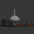 Traditional Architectural Complex Featuring Dome Structure With Red Roofs And Enclosure Walls