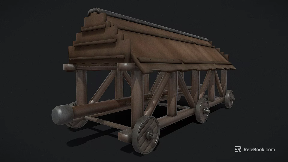 Ancient Wooden Siege Tower Vehicle With Historical Military Structure And Wheels 3d model 