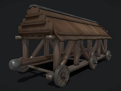 Ancient Wooden Siege Tower Vehicle With Historical Military Structure And Wheels 3d model