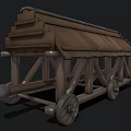 Ancient Wooden Siege Tower Vehicle With Historical Military Structure And Wheels