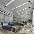 Modern Service Hall With Marble Flooring Information Screens Self Service Machines And People Handling Services