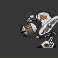 3D Model Mechanical Robot Character Featuring Metallic Creature Structure Orange Silver Parts And Large Arms