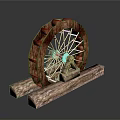 Wooden Mechanical Wheel Device With White Spokes And Support Base