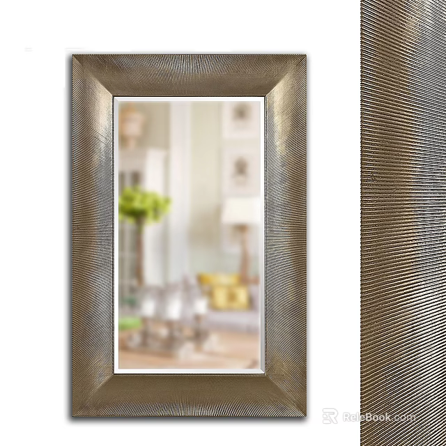 Elegant Ribbed Metal Frame Mirror for Modern Home Interior Decor 3d model 