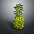 Fresh Ripe Pineapple With Vibrant Green Leaves And Yellow Textured Skin On Dark Background