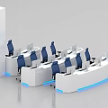 Modern Monitoring Room With Curved Console Multiple Monitors And Blue Chairs