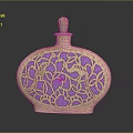 Golden Decorative Perfume Bottle With Purple Background And Intricate Hollow Out Pattern