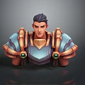 Man In Blue And Gold Armored Bust With Shoulder Decorations And Green Gemstones