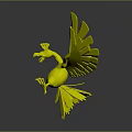 Vibrant Fantasy Bird Character with Red Wings Green Edges and Yellow Tail Feathers