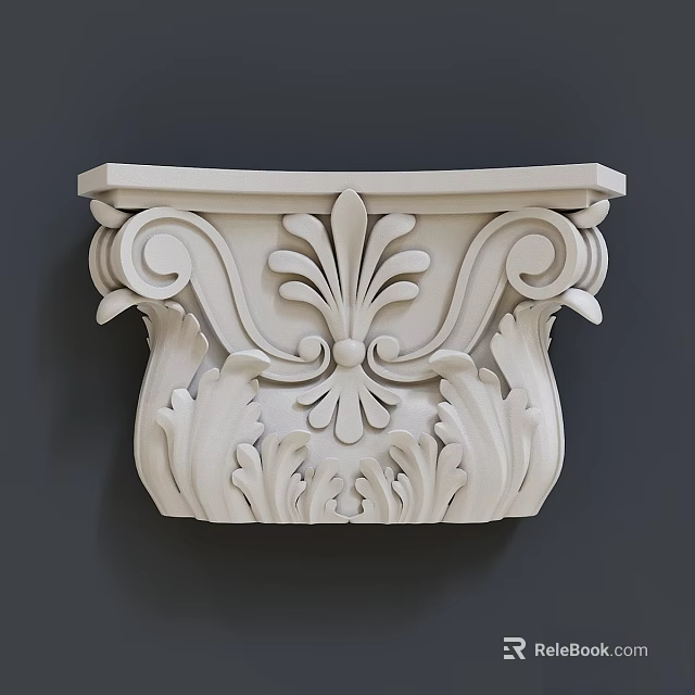 Architectural Classical Ornate Carved Stone Corbel Component With Intricate Scroll Floral Patterns 3d model 