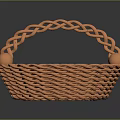 Artistic Sculpture Carving Of Orange Woven Basket With Braided Handle And Wavy Texture