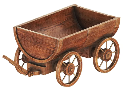 Rustic Wooden Cart With Large Spoked Wheels And Smooth Wooden Body 3d model