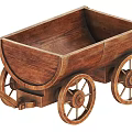 Rustic Wooden Cart With Large Spoked Wheels And Smooth Wooden Body