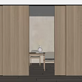 Modern Wooden Sliding Doors Revealing Elegant Dining Area With Table Chairs And Vase