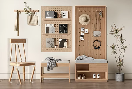 Modern Shoe Changing Stool Hole Board Wall Decoration Wall Decoration Board Storage Rack Shoe Cabinet Clothes Hook Pendant Clothing Bag 3d model