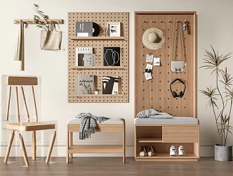 Modern Shoe Changing Stool Hole Board Wall Decoration Wall Decoration Board Storage Rack Shoe Cabinet Clothes Hook Pendant Clothing Bag 3d model