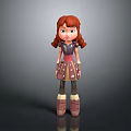 Cartoon Style 3D Character With Red Curly Hair Purple Pink Dress Brown Top And Boots