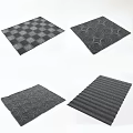 Modern Square Rugs Featuring Geometric Circular Patterns And Checkerboard Designs In Gray Tones 3d model