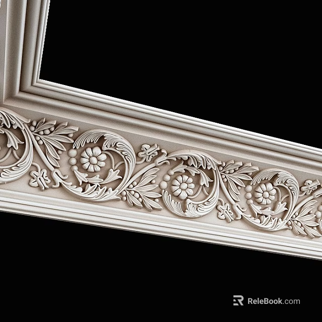 Elegant White Carved Corner Molding With Floral Patterns For Interior Decoration 3d model