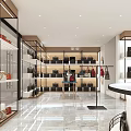 Elegant Modern Bag Boutique Interior With Island Display Counter And Shelves Holding Various Bags