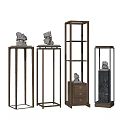Modern Decorative Pedestal Stands With Metal Frames Open Shelves Drawer And Small Sculptures