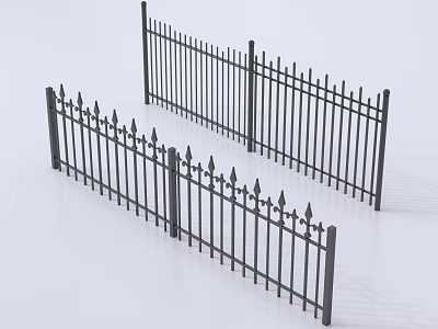 Black Iron Railings with Spiked Tops Sectional Structure for Fencing 3d model